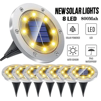 1-8 Paket 8 LED güneş çim lambaları zemin Açık 304 Paslanmaz çelik 800mAh IP67 Su Geçirmez Güneş Bahçe Dekorasyon Lamba Aydınlatma