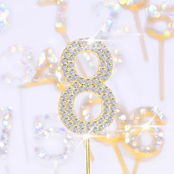 1 Adet Glitter Alaşım Rhinestone Numarası Kek Toppers Bebek Duş Doğum Günü Dekorasyon Düğün Altın Gümüş Dijital Kek Tatlı Dekor