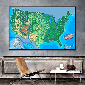 1 adet Tuval Amerika Birleşik Devletleri Haritası 84 * 59 cm Fiziksel Harita Dekoratif Poster Duvar Sanatı Çerçevesiz Ülke Boyama Seyahat Dekorasyon