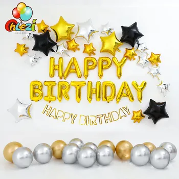 1 Takım Altın gümüş Doğum Günü Balonları Krom metal Helyum lateks balon yıldız Erkek Kız yetişkin Doğum Günü Partisi Süslemeleri duş