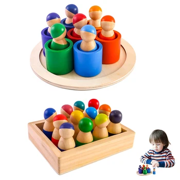 1 Takım Montessori Oyuncaklar grimm'in Gökkuşağı Arkadaşlar Peg Bebek Ahşap Oyuncaklar Oyna Pretend İnsanlar Rakamlar Bebek Renkli Bloklar