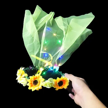 10 adet led ışık Up Çiçek Gazlı Bez Taç Headdress Kız Düğün Tatil Parlayan Parti Hediye Dekorasyon Kafa Bandı Doğum Günü Noel
