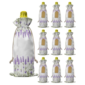 10 adet Mor lavanta çiçeği şarap şişesi çantası İpli Şenlikli Parti Dekor şarap şişesi Kapakları Hediye