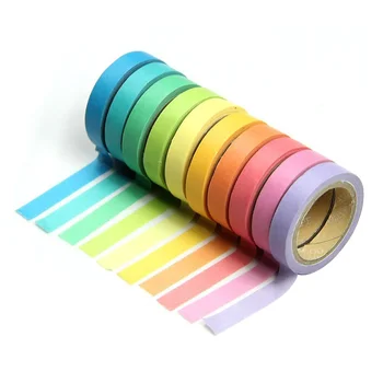 10 Rulo DIY Bant Washi Gökkuşağı Şeker Renk Yapışkan Kağıt Maskeleme Yapışkan Bant Scrapbooking DIY Dekorasyon