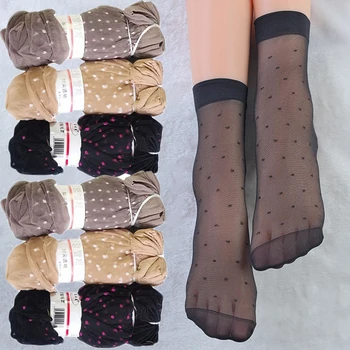 10 çift / grup Ten Rengi Nokta Şeffaf Çorap İnce Kadın Kristal İpek Çorap Naylon Moda Bayanlar Yaz Kısa Ayak Bileği İpek Çorap