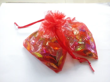 100 adet 10*15 Kırmızı hediye keseleri takı/düğün/noel/doğum günü organze çantalar kolları ile Ambalaj İplik çanta