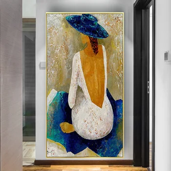 100 % El Yapımı Klasik Bohemia Kız Sanat Yağlıboya Picasso Tuval Resimleri Dekor Oturma Odası Mavi Kadın Duvar Otel Ev İçin