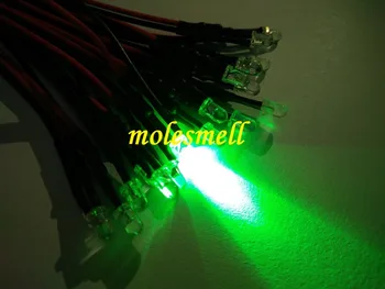 1000 adet 3mm 12v Yeşil su temizle yuvarlak LED lamba ışığı Seti Ön Kablolu 3mm yeşil led 12V DC Kablolu