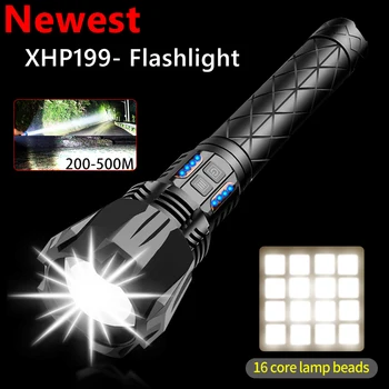 10000mAh Süper Parlak XHP199 LED el feneri Mekanik Zoom USB Şarj Edilebilir Yüksek Güçlü Meşale Su Geçirmez 28650 Taktik Flaş