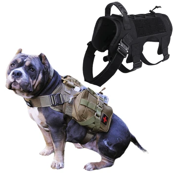 1000D Naylon Taktik Köpek Koşum MOLLE Yelek Ayarlanabilir Köpek Tasma Yürüyüş Köpek Eğitim Pet Küçük Orta Büyük Köpek Koşum