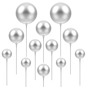 12 adet Balon Kek Topper Yuvarlak Gümüş Topları Kek Topper Şekilli Kek Toppers Kek Dekorasyon Doğum Günü Düğün Mezuniyet
