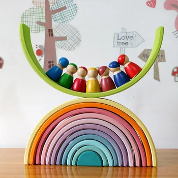 12 Adet Bebek Gökkuşağı İstifleyici Blokları Macaron Yapı Taşları Ahşap Oyuncaklar Çocuklar için Yaratıcı Şeker Renk Bebek Kız Eğitim Hediye