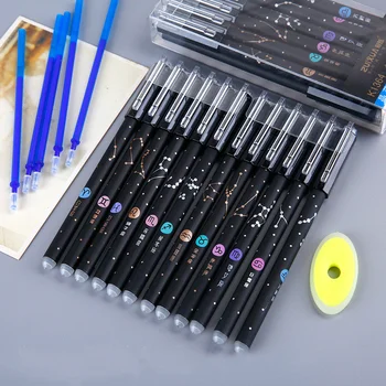 12 Adet / kutu Takımyıldızları Silinebilir Jel Kalem Mavi Siyah 0.5 mm Dolum İğne Ucu Tüp Silme Plastik Jel Kalem Yaratıcı Kırtasiye