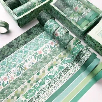 12 adet Vintage INS Tarzı Renkli Kağıt Washi Bant Seti Yeşil Yaprak Pembe Çiçek Yapışkanlı Maskeleme Bantları Çıkartmalar Ev Dekorasyon A6558