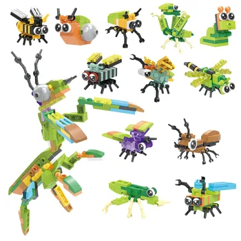 12 in 1 Küçük Böcek Hayvan Dünya Dua Mantis Yazım oyuncak yapı Taşları çocuk Bulmaca Montaj Küçük Parçacık erkek çocuk oyuncakları