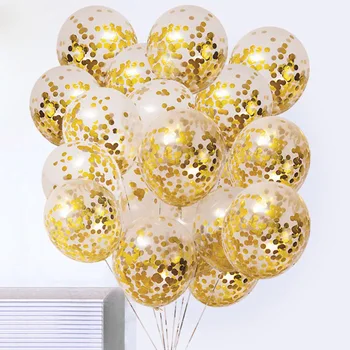 12 inç / 10 adet lot Glitter Konfeti Lateks Balonlar Romantik Düğün Dekorasyon Altın Temizle Doğum Günü Partisi Dekorasyon Çocuklar Bebek