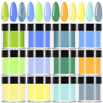 12 Kavanoz/Set Macaron Akrilik Toz Nail İpuçları Uzatma Oyma Kristal Pigment Toz Nail Art Dekorasyon DIY Manikür Tasarım