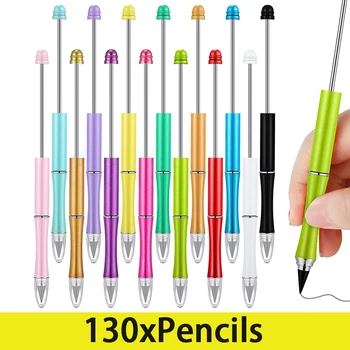 130 Adet Boncuklu Sonsuz Kalemler Mürekkepsiz Kalıcı Kalem DIY Boncuklu Ebedi Kalemler Yeniden Kullanılabilir Silinebilir Yazma Kalem