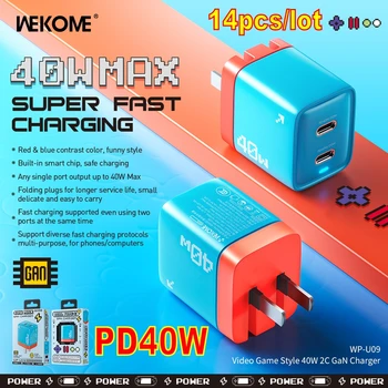 14 adet WEKOME GaN 40W USB C Şarj Cihazı PD QC3. 0 Hızlı Şarj Çift Tip C Bağlantı Noktaları Taşınabilir Adaptör Samsung Xiaomi için iPhone iPad Pro