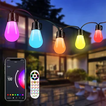 15M ticari Dize ışıkları Su Geçirmez RGB S14 Ampul Bağlanabilir Festoon bahçe lambası için APP Kontrolü ile Noel Partisi Dekoru