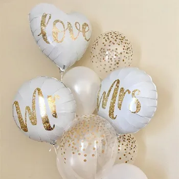 18 inç Yuvarlak Beyaz Mr Mrs Aşk Mektubu Folyo Balon Gelin Evlilik Düğün Süslemeleri Balon sevgililer Günü Olay Parti Malzemeleri
