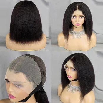 180 Yoğunluk 13x4 Dantel Ön İnsan Saç Peruk Kinky düz insan saçı Peruk Brezilyalı Saç Kadınlar için Frontal Dantel Peruk