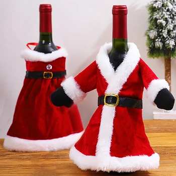 2/1 Adet Noel şarap şişesi yatak örtüsü seti Elbise Elbise şarap şişesi Süsler Çanta Noel Hediyeler İçin Yeni Yıl Yemeği Masa Dekorasyon