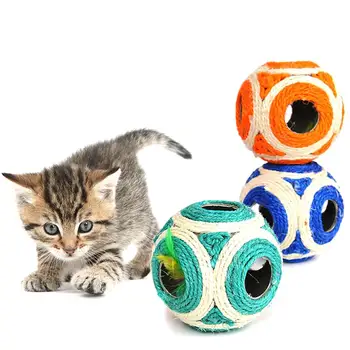 2 Adet Kedi Topu Oyuncak Sisal Doğal Sahte Tüy Yavru Oyun Oyuncak Kedi Tırmalama Oyuncak Yavru Pet Kedi Malzemeleri Komik Oyun Tüy Oyuncak