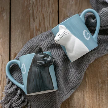 2 adet Lüks Öpücük Kedi Bardak Çift Seramik Kupalar Evli Çiftler Yıldönümü Sabah Kupa Süt Kahve Çay Kahvaltı Sevgililer Günü