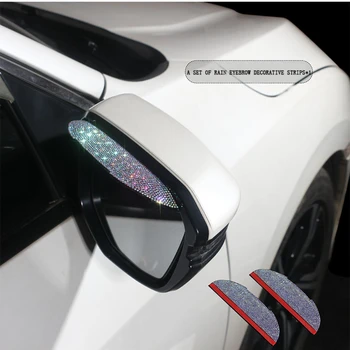 2 adet Rhinestone Araba Dikiz Aynası Sticker Yağmur Kaş Weatherstrip Oto Ayna Yağmur Kalkan Gölge Kapak Koruyucu Güvenlik