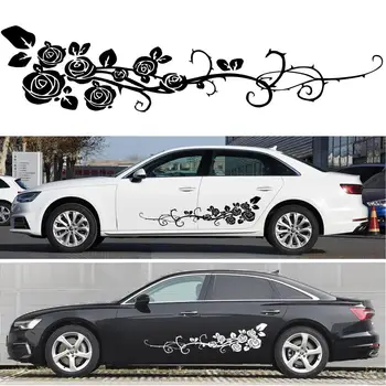 2 adet Sanat Tasarım Gül çiçek Araba Çıkartmaları Araba Yan Kapı dekorasyon çıkartması Oto Vücut kaplama vinil Film Çıkartması Sticker Araba Aksesuarları