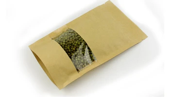 20*30+5 30 adet kahverengi kendinden zip kilit kraft kağıt torbalar hediyeler için pencere ile tatlılar ve şeker gıda çay takı perakende paket kağıt
