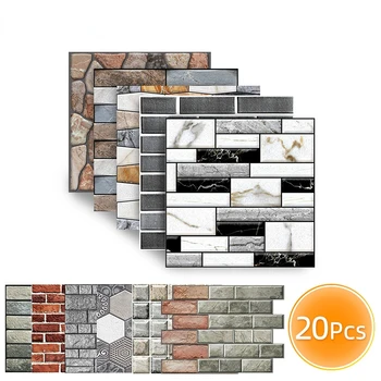 20 ADET PVC Duvar Kağıdı Duvar Paneli Kendinden yapışkanlı 3D Duvar Karosu Çıkartmaları DIY Taş Desen Ev Dekorasyon Su Geçirmez Duvar Kağıdı