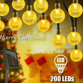 200 Led Güneş Dize İşıklar Açık Kristal Peri İşık Noel Garland 8 Modları Su Geçirmez Veranda ışık Bahçe Partisi Dekoru için