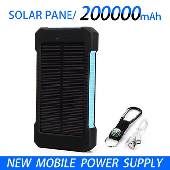 200000mAh harici pil güneş taşınabilir şarj cihazı LEDSOS El Feneri hızlı Şarj Taşınabilir Su Geçirmez Powerbank Akıllı Cep Telefonu için