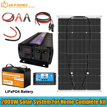2000W güneş panelı Jeneratör Sistemi Ev Kiti 220V İnvertör 30A Denetleyici Pil USB şarj aleti 12v 100Ah Lifepo4 Pil