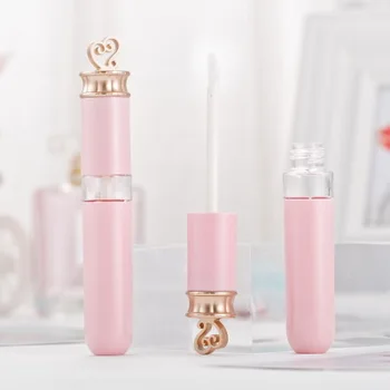 2020 Yeni 7ml Pembe dudak parlatıcısı tüpleri, Boş dudak balsamı şişesi, Altın Kalp şekli Üst, Ruj Kozmetik ambalaj kabı