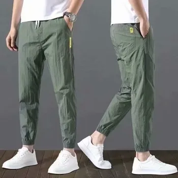 2021 Yaz Erkek Pantolon Spor Açık günlük pantolon Düz Renk Elastik Bel Hafif Rahat Erkek Uzun pantolon Artı Boyutu
