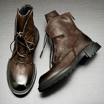 2021ss Yüksek Sokak Marka İngiliz Tarzı Hakiki Deri Çizmeler Streetwear erkek ayakkabısı gündelik erkek ayakkabısı Deri Çizmeler Spor Ayakkabı