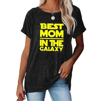 2022 Anneler Günü En İyi Anne Galaxy Mektuplar Baskı Yuvarlak Boyun Renkli bol tişört Kadınlar İçin Harajuku Üst Yaz