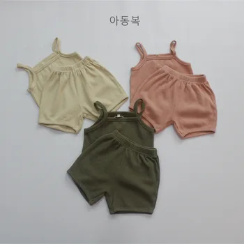 2023 Ancobear Kız yaz giysileri Seti Çocuklar Kore moda üst giyim ve Dipleri 2 Adet Bebekler Kaşkorse ve Şort Çocuk Loungewear