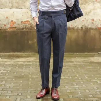 2023 İlkbahar Sonbahar erkek Pantolon İş İngiltere Tarzı Rahat Uzun Yün Erkek Düz Renk İş Düz Takım Elbise Pantolon Y334