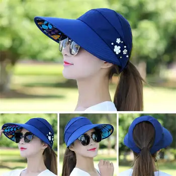 2023 Kadın Güneşlik Şapka Geniş Ağız Katlanabilir Güneş Şapka Açık UV-anti Seyahat Plaj Kap Yumuşak Taşınabilir 2 tarafı kova kapağı