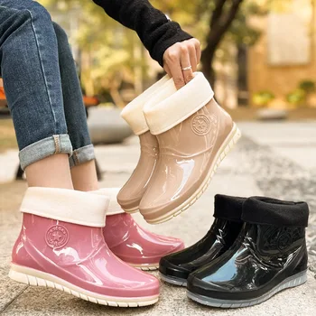 2023 Kadın Moda Ayak Bileği yağmur çizmeleri Renkli PVC Kısa Rainboots Su Geçirmez su ayakkabısı Wellies bahçe ayakkabısı