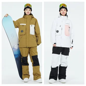 2023 Kayak Takım Elbise Erkekler Kadınlar için Kış Sıcak Rüzgar Geçirmez Su Geçirmez Kayak Ceket ve Önlük Tulum pantolon seti Snowboard Takım Elbise Kayak Genel
