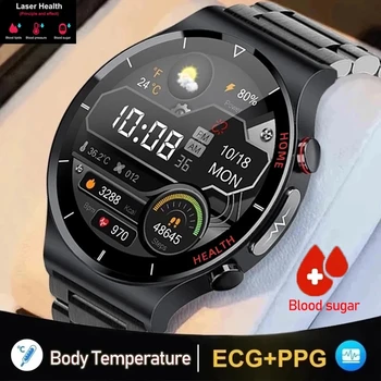 2023 NewBlood Şeker Termometre akıllı saat Erkekler Sangao Lazer Sağlık Kalp Hızı Kan Basıncı İzle IP68 Su Geçirmez Smartwatch
