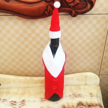 2023 Noel kırmızı şarap şişeleri Kapakları Giysileri Şapkalar Noel Baba Düğmesi Dekor Kap Mutfak için Yeni Yıl Yemek Masası Bar