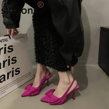 2023 Seksi Parti Bayanlar Yüksek Topuklu Yaz kadın sivri stiletto sandalet sevimli yay yüksek topuklu sandalet