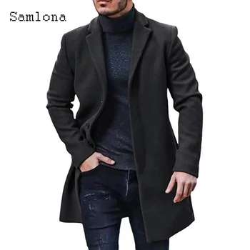 2023 Tek Göğüslü Üst Yün Karışımı Mont Artı Boyutu Erkek Moda Ceketler Kış Sıcak Giysiler İngiltere Tarzı Uzun Cep Palto