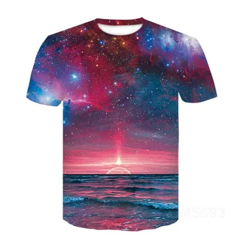 2023 Yaz Yıldızlı gökyüzü T-shirt 3d t-shirt hip hop erkek giyim çin gömlek Komik T shirt baskılı Yuvarlak boyun tee